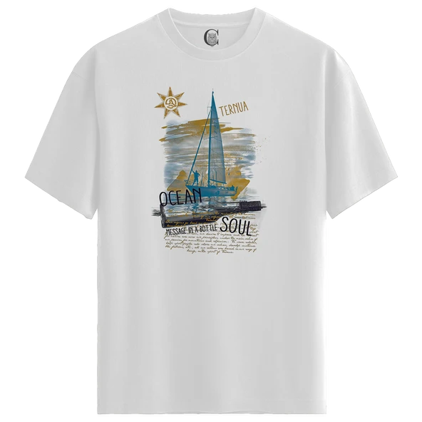 Ocean Soul - %100 Pamuklu Erkek Beyaz Tişört - Premium Quality ürün görseli 1