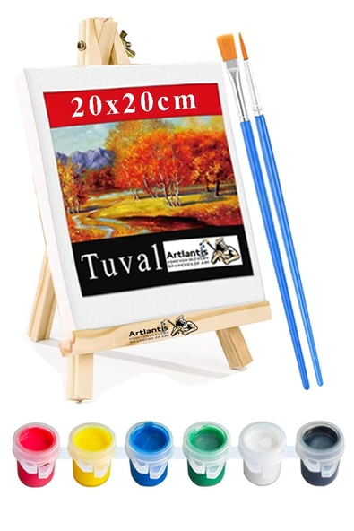 Mini Şövale 20x20 cm Tuval 3 ml Akrilik Boya 6 Renk ve Fırça 1 Paket 20x20 Mini Tuval Masaüstü Küçük Şövale Boyama Seti ürün görseli 1