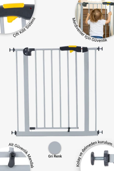 Wellgro Pro 75-80 cm Çocuk Merdiven ve Güvenlik Kapısı, Merdiven Korkuluğu, Gri ürün görseli 1