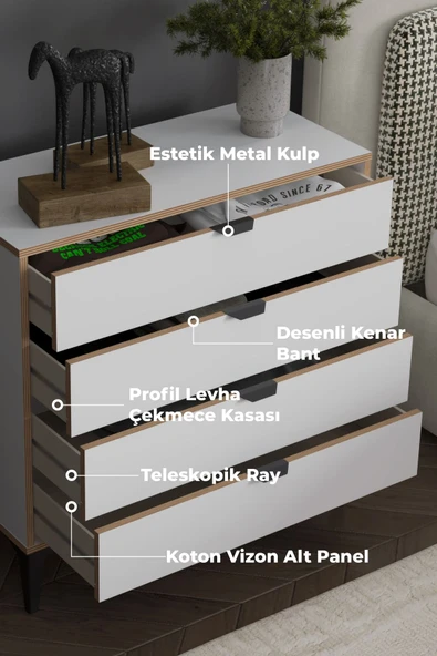 SARMOBİ Arden 4 Çekmeceli Şifonyer - Resim 8