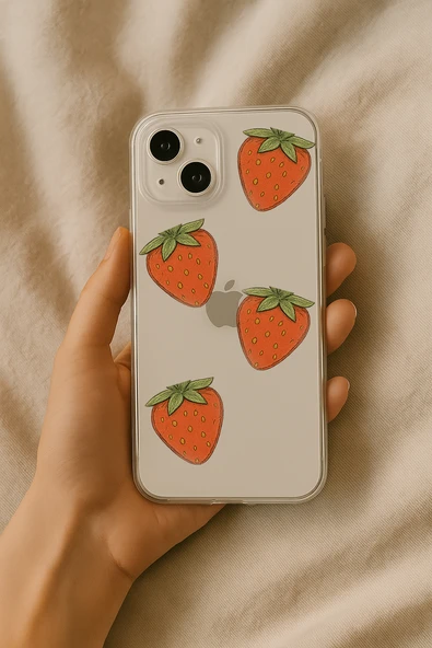 Xiaomi Redmi 9A Çilek Baskılı Şeffaf Silikon Kılıf ürün görseli 1