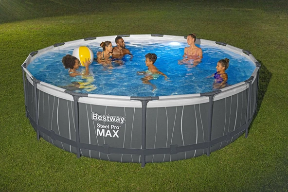 Bestway® 561GD Steel Pro MAX™ LED Işıklandırmalı Prefabrik Yer Üstü Çember Havuz Seti  4,57 m x 1,07 m ürün görseli 1