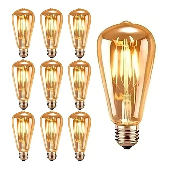 10 Adet 4 Watt Amber Işık Kaliteli Rustik Ampul, 300 Lümen 4 Watt 25000K Amber Işık Led Rustik Ampul ürün görseli 1