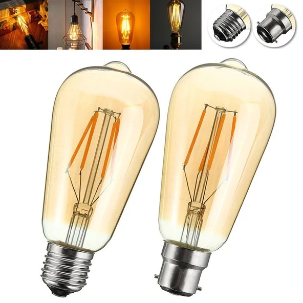 2 Adet 4 Watt Amber Işık Kaliteli Rustik Ampul, 300 Lümen, 4 Watt 25000K Amber Işık Led Rustik Ampul ürün görseli 1