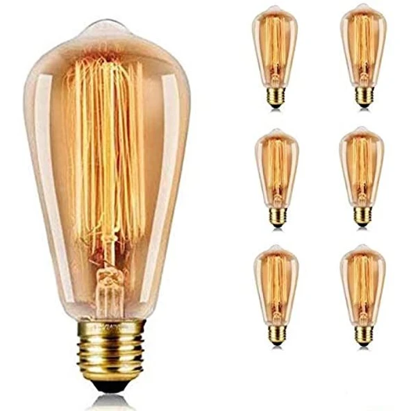 6 Adet 4 Watt Amber Işık Kaliteli Rustik Ampul, 300 Lümen, 4 Watt 25000K Amber Işık Led Rustik Ampul ürün görseli 1