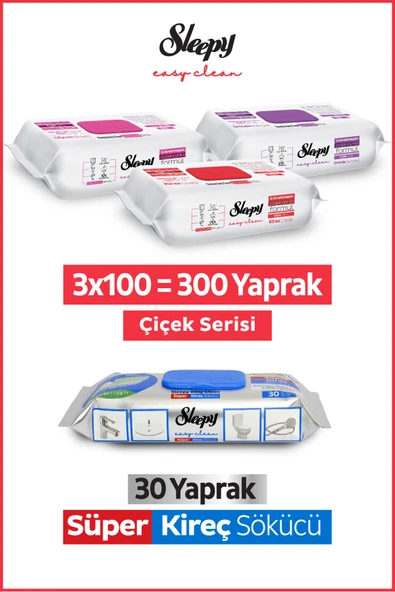 Sleepy Easy Clean Çiçek Serisi&Süper Kireç Sökücü Yüzey Temizlik Havlusu&Mendili(3x100+30) ürün görseli 1