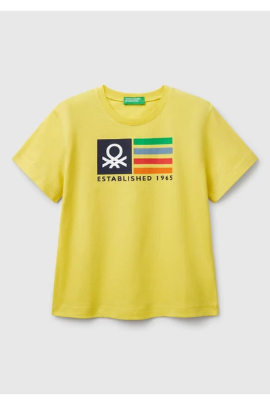 Erkek Çocuk Sarı Benetton Logo Baskılı T-Shirt ürün görseli 1