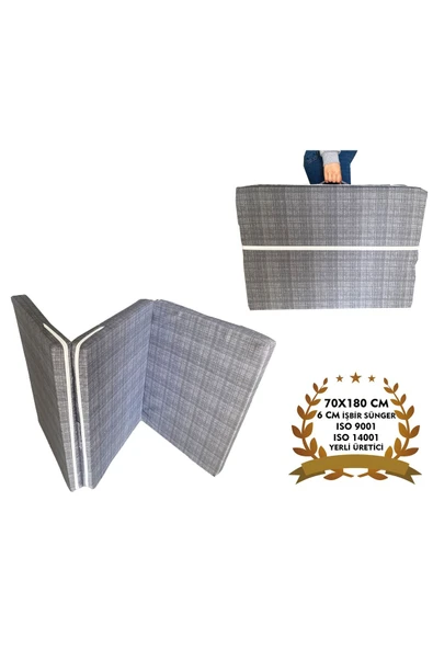 Vip Home Concept Market Ürünleri Katlanır Yer Yatağı Ve Tek Kişilik Sünger Katlanır Minder Yatak 70x180 Cm 6 Cm Gri ürün görseli 1