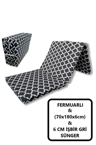 Mor Minder Katlanır Kamp Yatağı Çadır Yatağı 70x180 6 Cm Işbir Gri Kalın Sünger Karaçatı Model ürün görseli 1
