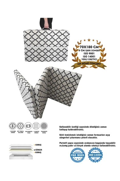 Vip Home Concept Market Ürünleri Katlanır Yatak Yer Yatağı Sünger Yatak Taşınabilen Tek Kişilik 70x180 Alaçatı-6 Cm ürün görseli 1