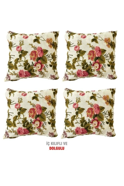 Vip Home Concept Market Ürünleri Kırlent Yastık Dolgulu Fermuarlı Vip Yastık 4 Adet-43x43 Cm(ingiliz Gülü) ürün görseli 1