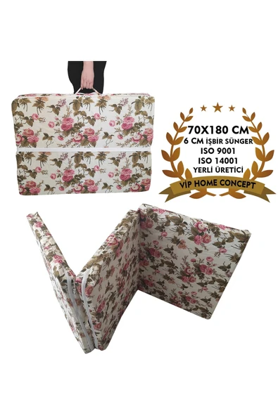 Vip Home Concept Market Ürünleri Tek Kişilik Katlanır Yer Yatağı(70x180x6cm)ingiliz Gülü Sünger Yatak ürün görseli 1