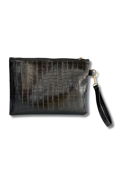 Vip Home Concept Kadın Siyah Kroko Desenli El Askılı Portföy Clutch Çanta Vip Home Bags ürün görseli 1