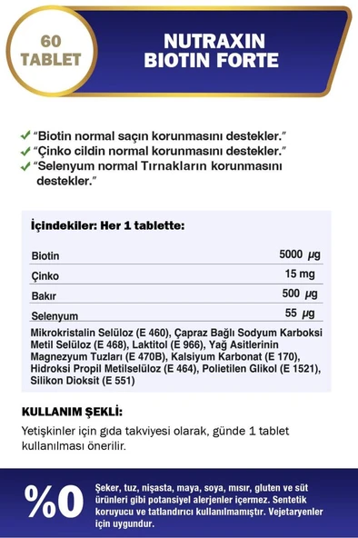 Nutraxin Biotin Forte 5.000 Mcg 60 Tablet - Resim 3