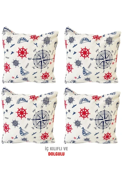 Vip Home Concept Market Ürünleri Kırlent Yastık Dolgulu Fermuarlı Vip Yastık 4 Adet-43x43 Cm(marin) ürün görseli 1