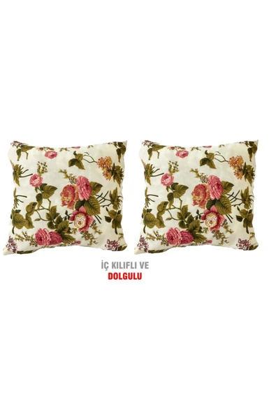 Vip Home Concept Market Ürünleri Kırlent Yastık Dolgulu Fermuarlı Vip Yastık 2 Adet-43x43 Cm(ingiliz Gülü) ürün görseli 1