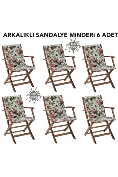 Vip Home Concept Market Ürünleri Sandalye Minderi 6 Adet Arkalıklı Büyük Fermuarlı Yıkanabilir Ingiliz Gülü ürün görseli 1