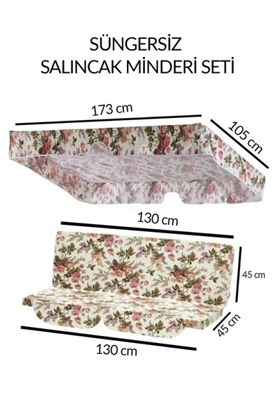 Mor Minder Süngersiz Salıncak Minder Seti Tenteli Salıncak Kumaş Seti 2 Kişilik Süngersiz Ingiliz Gülü ürün görseli 1
