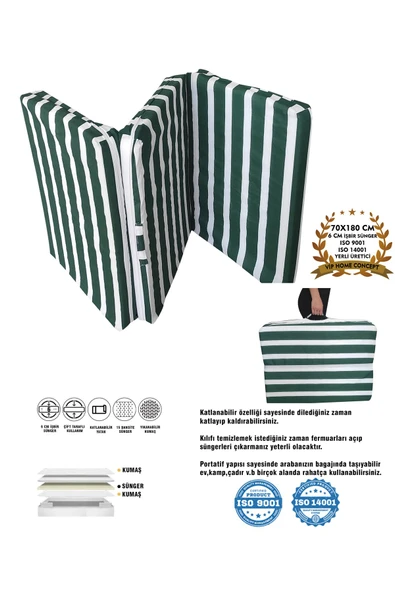 Vip Home Concept Market Ürünleri Katlanır Yer Minderi Tek Kişilik Sünger Katlanır Yatak 70x180 cm 6 Cm-YEŞİL BEYAZ ürün görseli 1