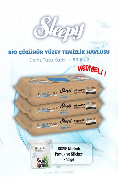 Sleepy Deniz Tuzu Bio Çözünür Islak Mendil 50'li x 3 ve ROSIE ürün görseli 1