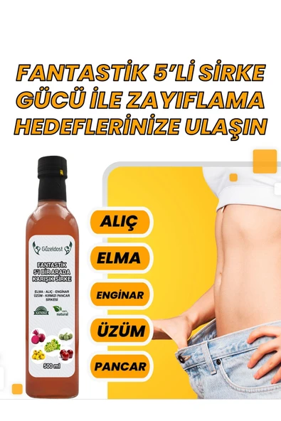Güzeldost Doğal Karışık 5’li Sirke - Sağlıklı Beslenme Ve Kilo Kontrolüne Destek - El Yapımı Doğal Sirke ürün görseli 1