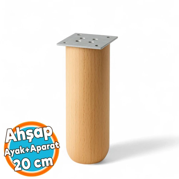 Ahşap Silindir Ayak 20 cm Aparat Dahil Mobilya Koltuk Kanepe Sehpa Masa Ayağı Ayakları ürün görseli 1