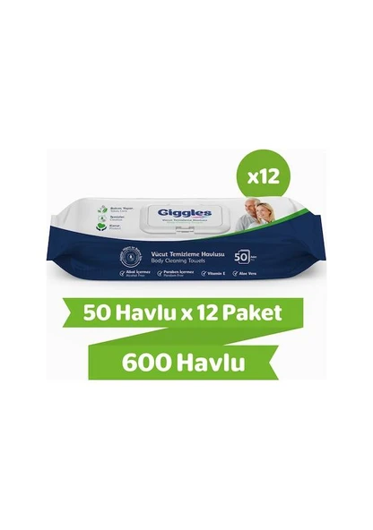 giggles Vücut Temizleme Havlusu 50'li 12 Paket 600 Havlu ürün görseli 1