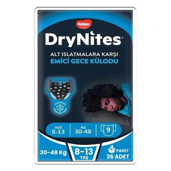 DryNites Emici Gece Külodu Erkek 8-13 Yaş 30-48 kg 9'lu 4 Adet Hasta Bezi ürün görseli 1