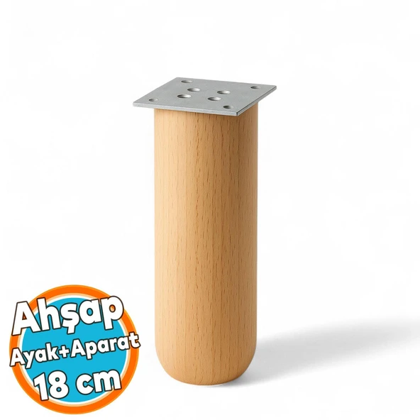 Ahşap Silindir Ayak 18 cm Aparat Dahil Mobilya Koltuk Kanepe Sehpa Masa Ayağı Ayakları ürün görseli 1