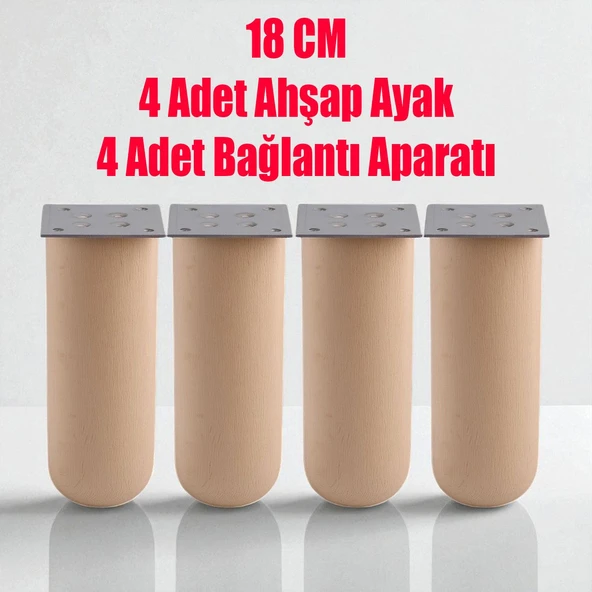 Doğal Ahşap Silindir Ayak 18 cm Set Mobilya Koltuk Kanepe Sehpa Masa Ayağı Ayakları 4 ADET ürün görseli 1
