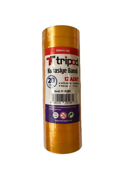 Tripod Kırtasiye Para Bandı Aksrilik Yapışkan Selobant -20 YRD -11 mm. -Şeffaf - 12 Adet ürün görseli 1