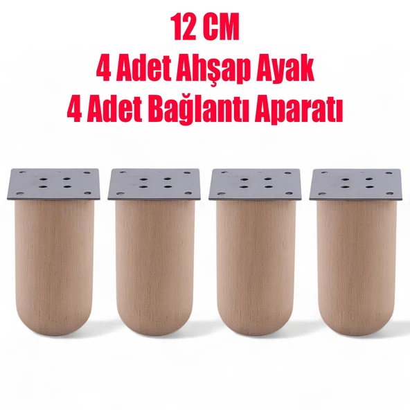 Doğal Ahşap 12 cm Silindir Ayak Set Mobilya Koltuk Kanepe Sehpa Masa Ayağı Ayakları 4 ADET ürün görseli 1