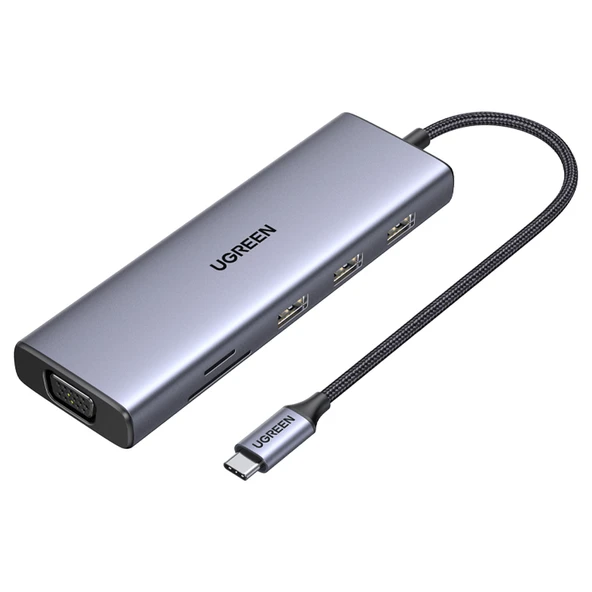 UGREEN 15600 Type-C to 3xUSB 3.0 4K/30Hz HDMI VGA Gigabit Ethernet SD TF Kart Okuyucu Çoklayıcı Hub ürün görseli 1
