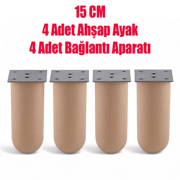 Doğal Ahşap 15 cm Silindir Ayak Set Mobilya Koltuk Kanepe Sehpa Masa Ayağı Ayakları 4 ADET ürün görseli 1