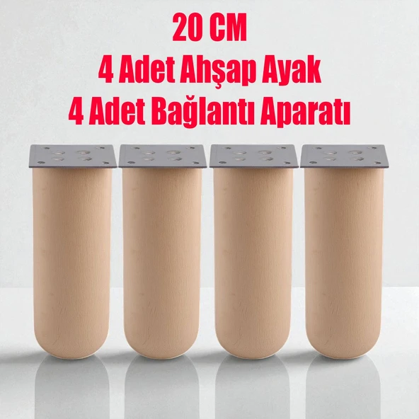 Doğal Ahşap Silindir Ayak 20 cm Set Mobilya Koltuk Kanepe Sehpa Masa Ayağı Ayakları 4 ADET ürün görseli 1