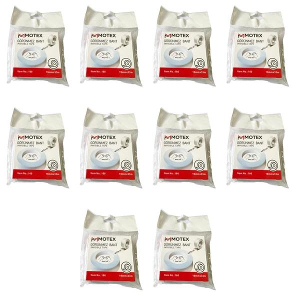 Motex Görünmez Şeffaf Bant - Düzeltme Birleştirme Bandı - 19 mm x 33 Metre - 10 Adet ürün görseli 1