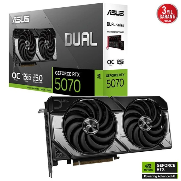 ASUS 12GB DUAL RTX5070-O12G GDDR7 HDMI-DP PCIE 5.0 ürün görseli 1
