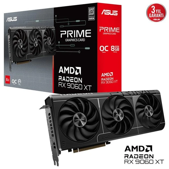 ASUS 8GB PRIME RX9060XT-O8G GDDR6 128bit HDMI-DP PCIE 5.0 ürün görseli 1