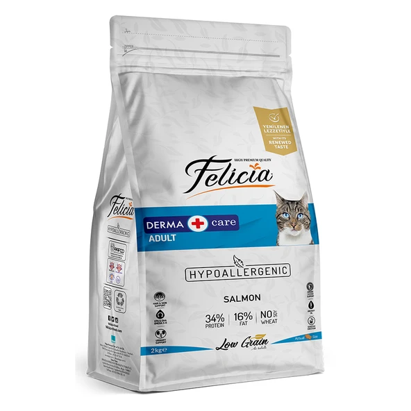 Felicia Az Tahıllı Derma HypoAllergenic Somonlu Yetişkin Kedi Maması 2 Kg ürün görseli 1