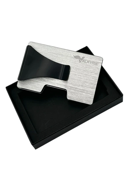 Valkyrie Akıllı Mekanizmalı Metal Minimalist Kartlık RFID Korumalı Şık Dayanıklı 15-25 Kart Kapasiteli Cüzdan Kartlık Gri ürün görseli 1