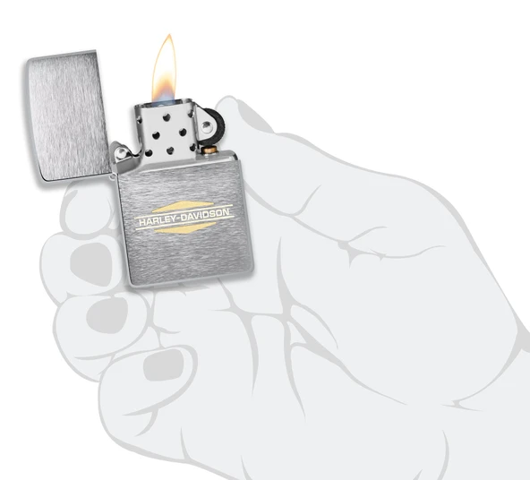 Zippo Harley Davidson Logo Brushed Chrome Design Çakmak - Resim 4