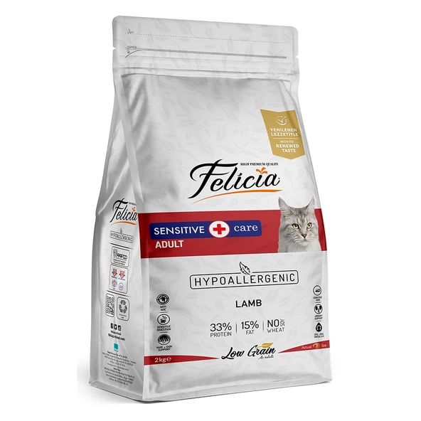 Felicia Hypoallergenic Az Tahıllı Sensitive Adult Kuzu Etli Yetişkin Kedi Maması 2 Kg ürün görseli 1