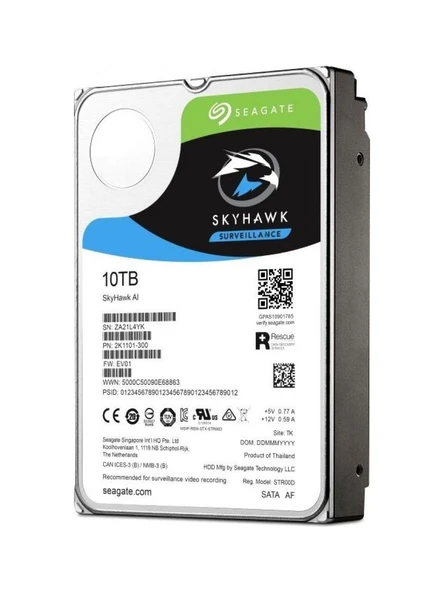 Seagate SkyHawk AI ST10000VE001 SATA 3.0 7200 RPM 3.5" 10 TB Harddisk ürün görseli 1