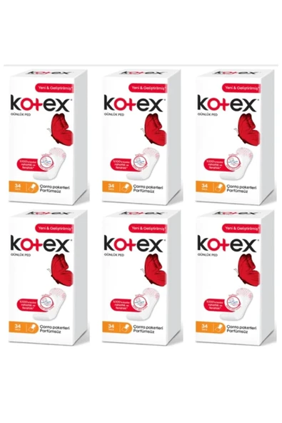 Kotex İnce Parfümsüz Günlük Ped 34'lü X 6 Paket. ürün görseli 1
