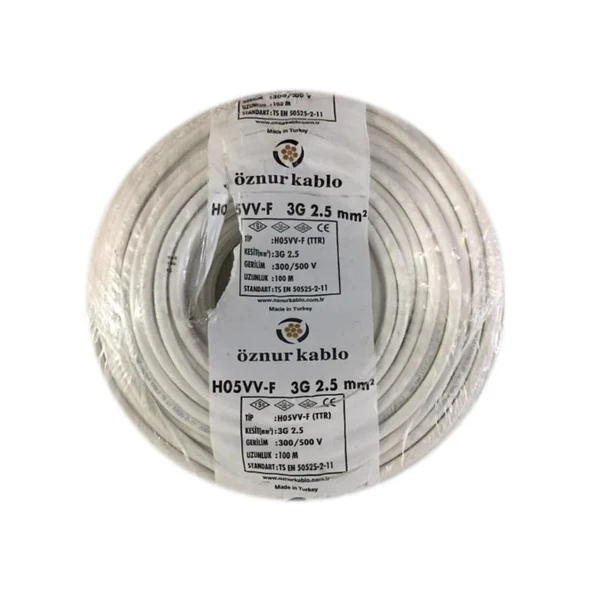 Öznur 3x2.5 mm Beyaz TTR Çok Telli Kablo H05VV-F 100 METRE ürün görseli 1