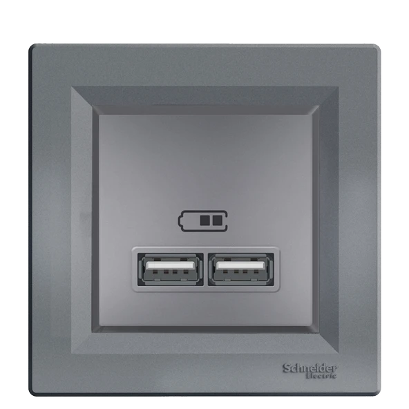 Schneider Asfora Plus Çelik USB Şarj Prizi 2.1A Type A Çerçeveli - EPH2700262 ürün görseli 1