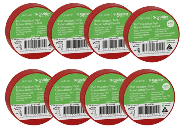 Schneider 8li Kırmızı PVC İzole Bant 20mt*19mm 2420100-8 ürün görseli 1