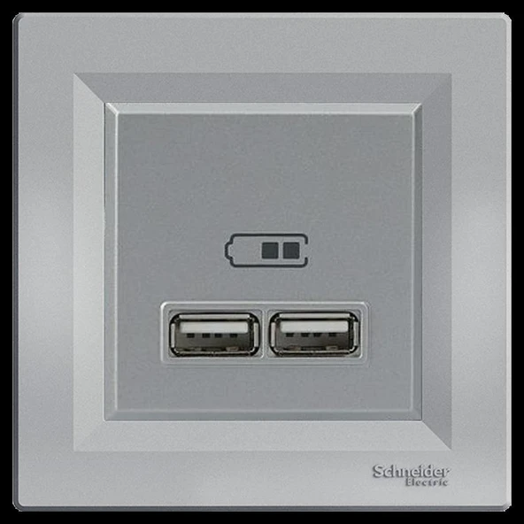 Schneider Asfora Plus Alüminyum USB Şarj Prizi 2.1A Type A Çerçeveli - EPH2700261 ürün görseli 1