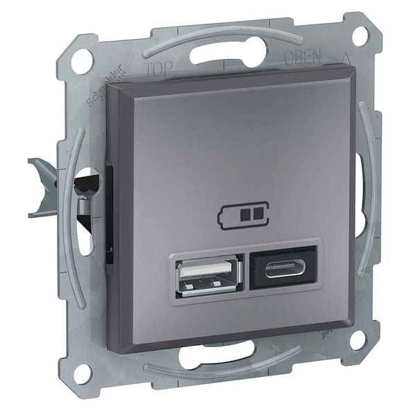 Schneider Asfora USB Prizi  Type A+C 2.4A Çelik EPH2700362 ürün görseli 1