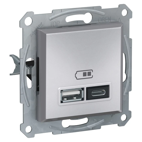 Schneider Asfora USB Prizi  Type A+C 2.4A Alüminyum EPH2700361 ürün görseli 1
